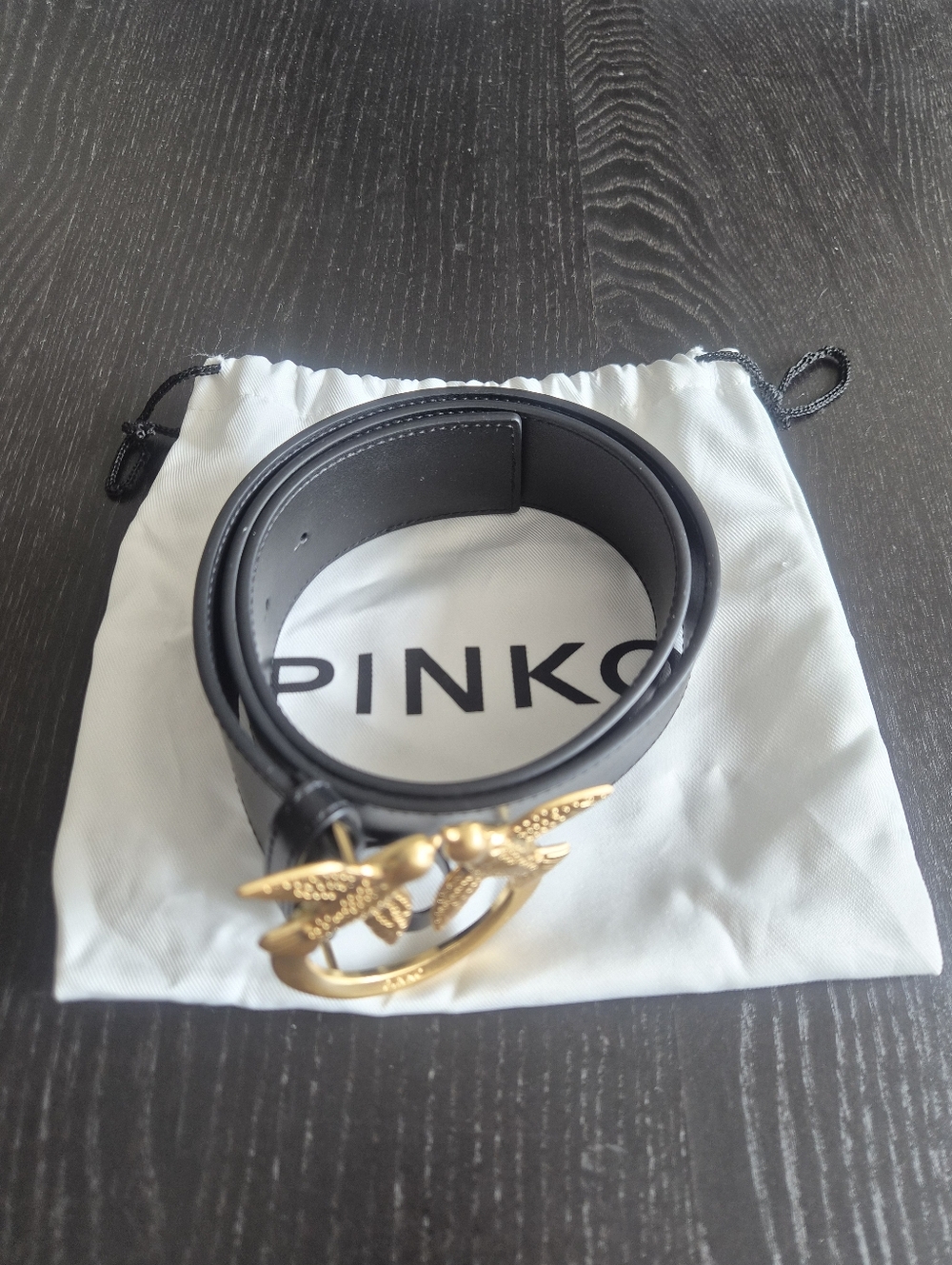 Pinko Love Berry Belt With Gold Double Bird Buckle